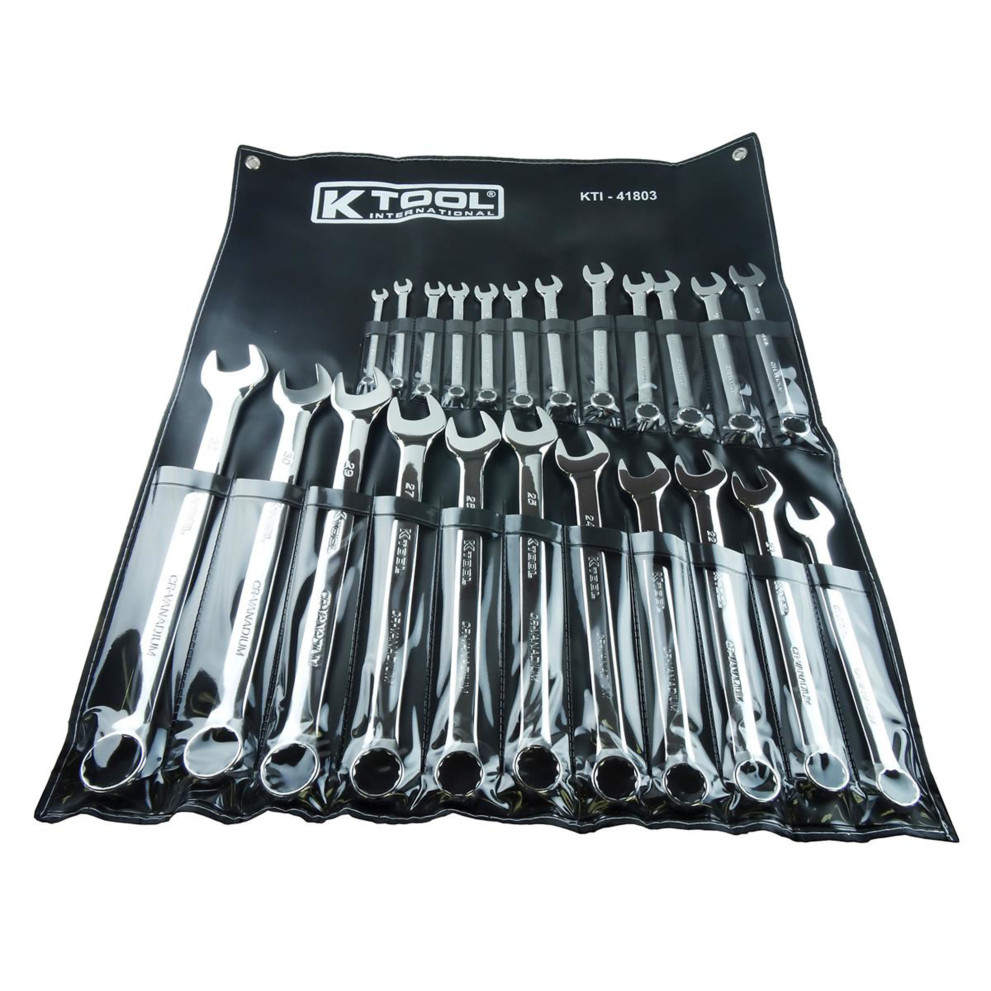 K Tool International Pro-Series Combination Wrench Set — 23-Piece, Metric, 8mm to 32mm, High Polish, Model# KTI41803